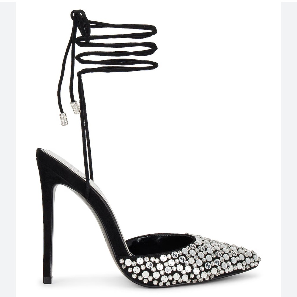 Revolve Black Stiletto Heels with Rhinestones